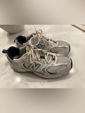 New Balance 530 White and Navy Mesh Sneakers